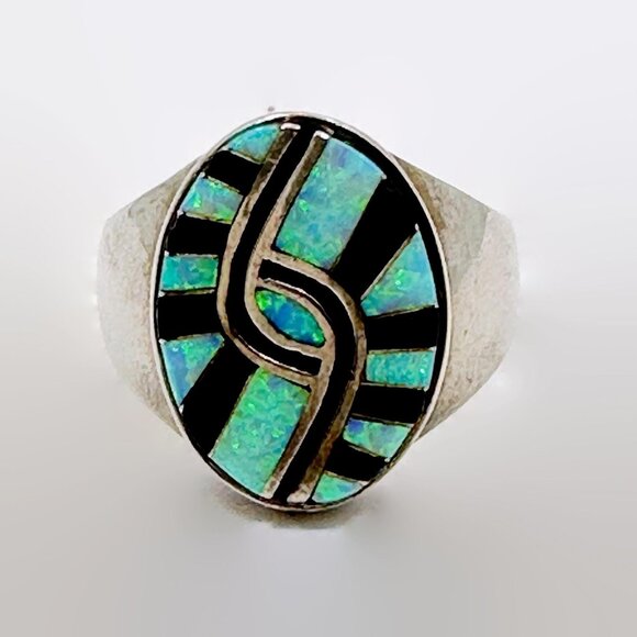 Other - Opal Ring, Native American, Zuni, Black Onyx, Sterling Silver, Vintage, Size 11